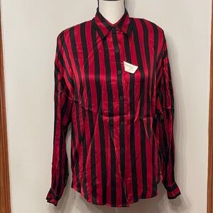 Vintage 100% Silk Red and Black Striped Button Down Shirt